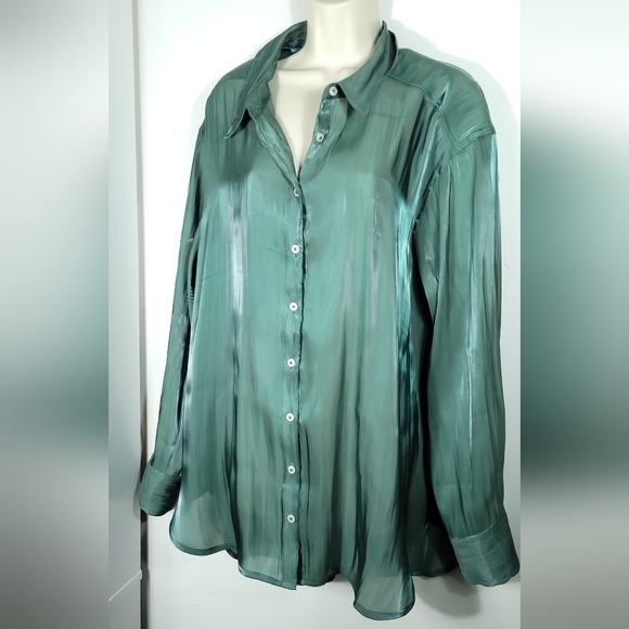 Anthropologie Silky Iridescent Buttondown Shirt Size Extra Large - Picture 6 of 14